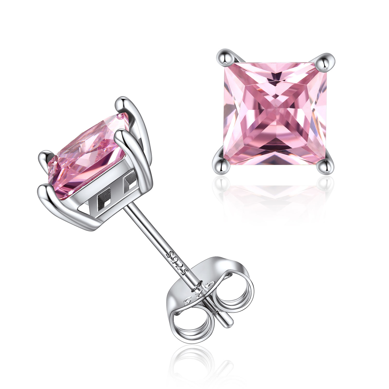 925 Sterling Silver Birthstone Princess Cut Stud Earrings for Women