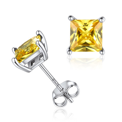 925 Sterling Silver Birthstone Princess Cut Stud Earrings for Women