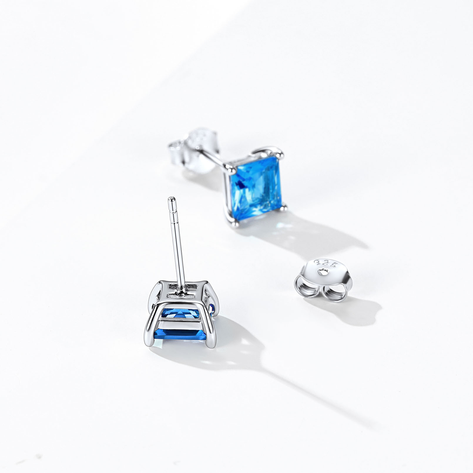 925 Sterling Silver Birthstone Princess Cut Stud Earrings for Women