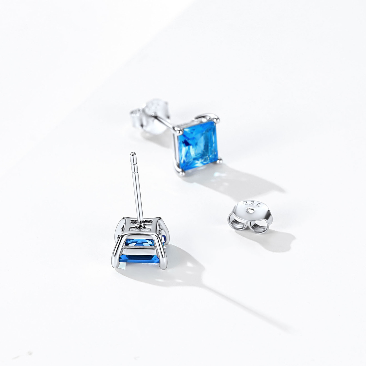 925 Sterling Silver Birthstone Princess Cut Stud Earrings for Women