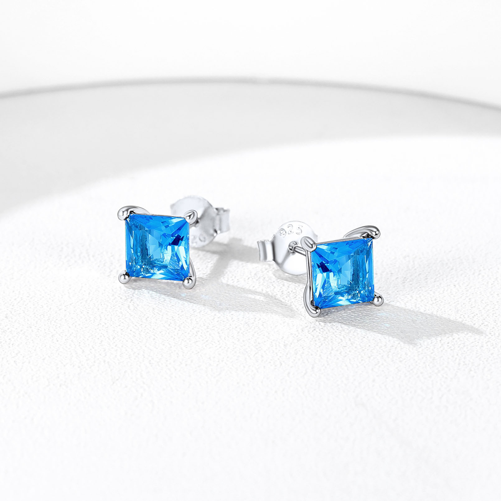 925 Sterling Silver Birthstone Princess Cut Stud Earrings for Women