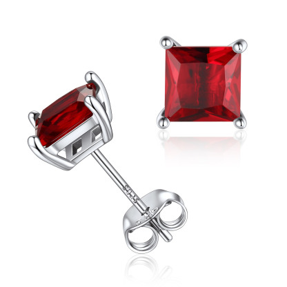 925 Sterling Silver Birthstone Princess Cut Stud Earrings for Women