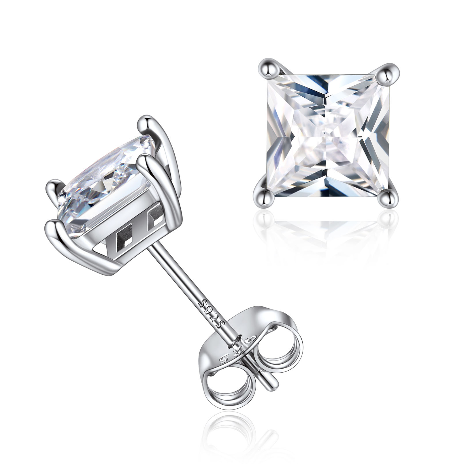 925 Sterling Silver Birthstone Princess Cut Stud Earrings for Women