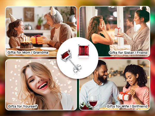 925 Silver Birthstone Princess Cut Stud Earrings for Women