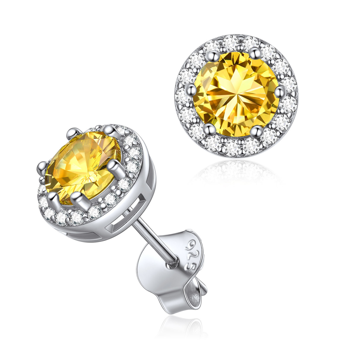 925 Sterling Silver Birthstone Round Crystal Stud Earrings for Women
