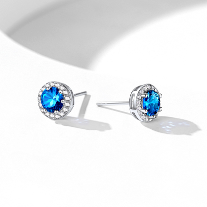 925 Sterling Silver Birthstone Round Crystal Stud Earrings for Women