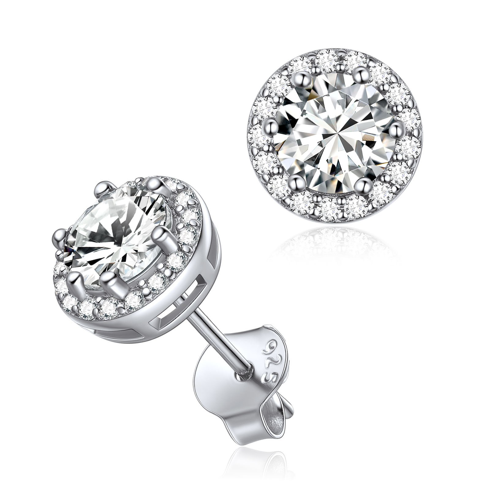 925 Sterling Silver Birthstone Round Crystal Stud Earrings for Women