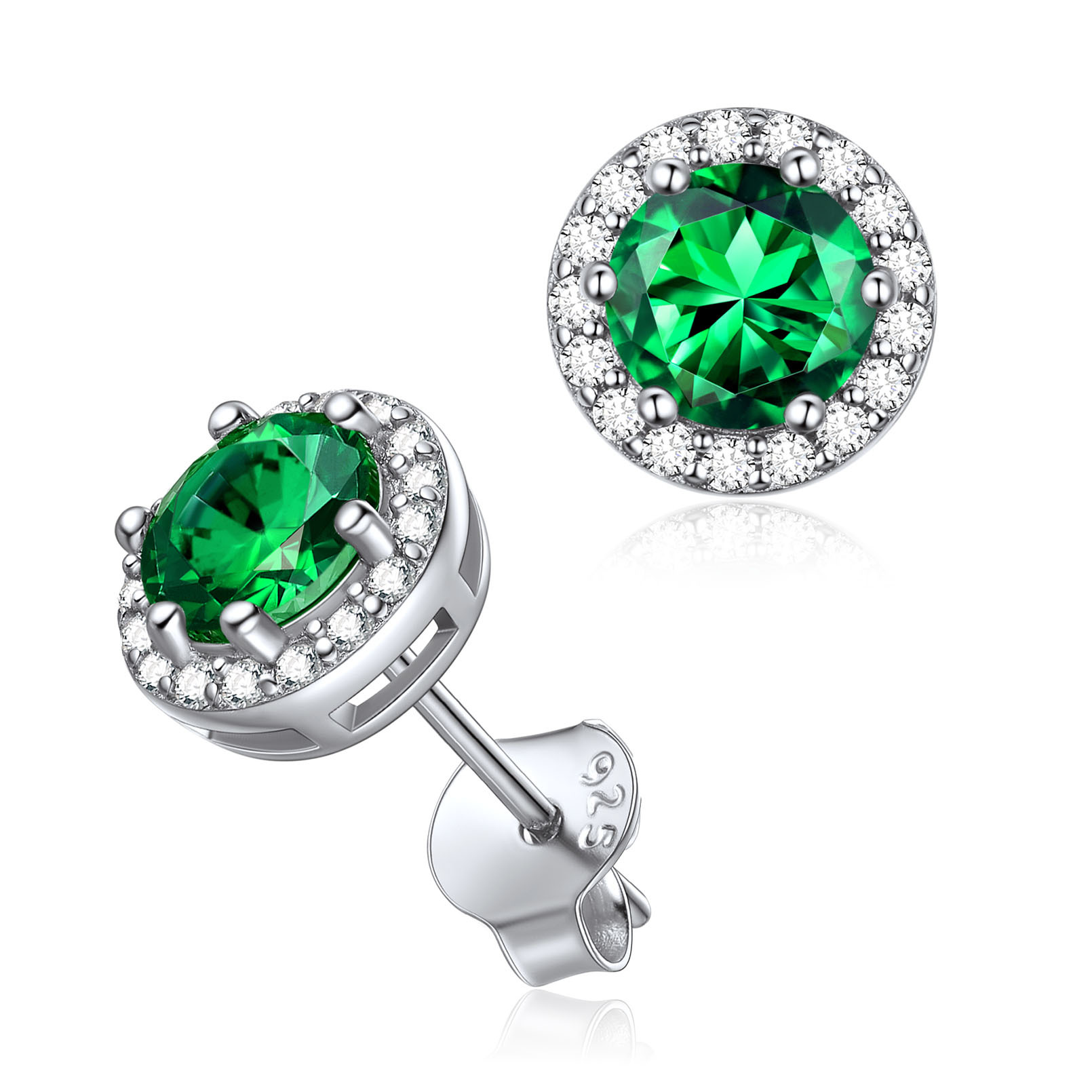 925 Sterling Silver Birthstone Round Crystal Stud Earrings for Women