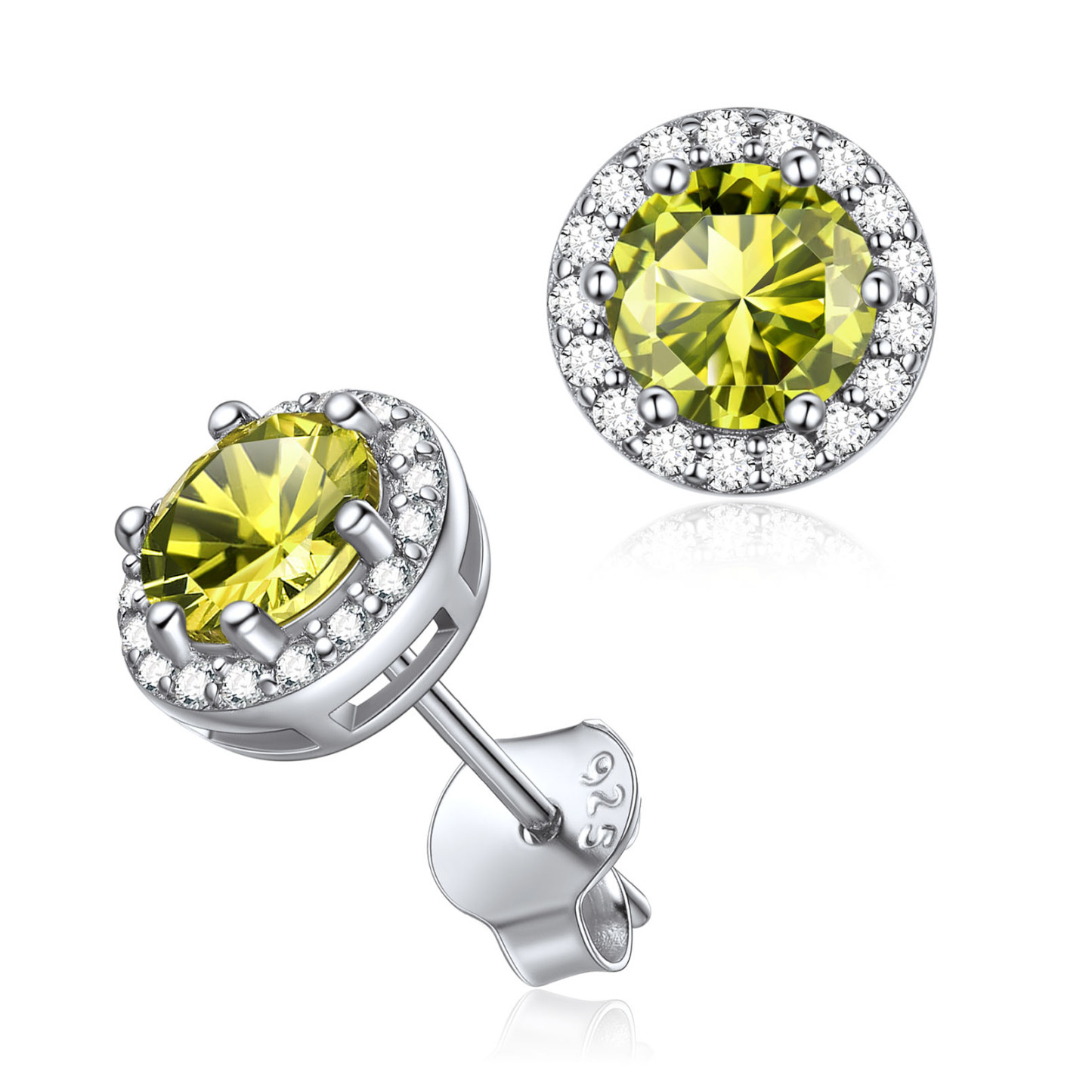 925 Sterling Silver Birthstone Round Crystal Stud Earrings for Women