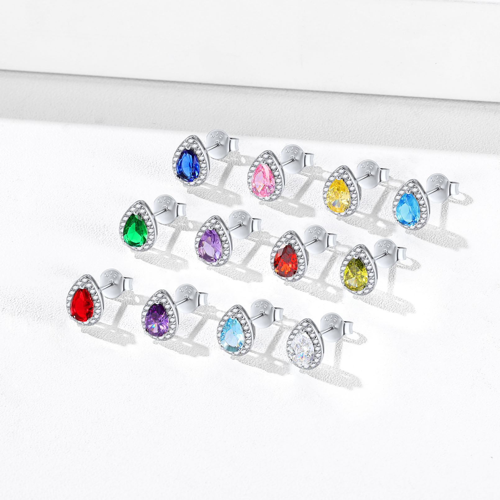 Sterling Silver Pear Cut Birthstone Stud Earrings for Women collection