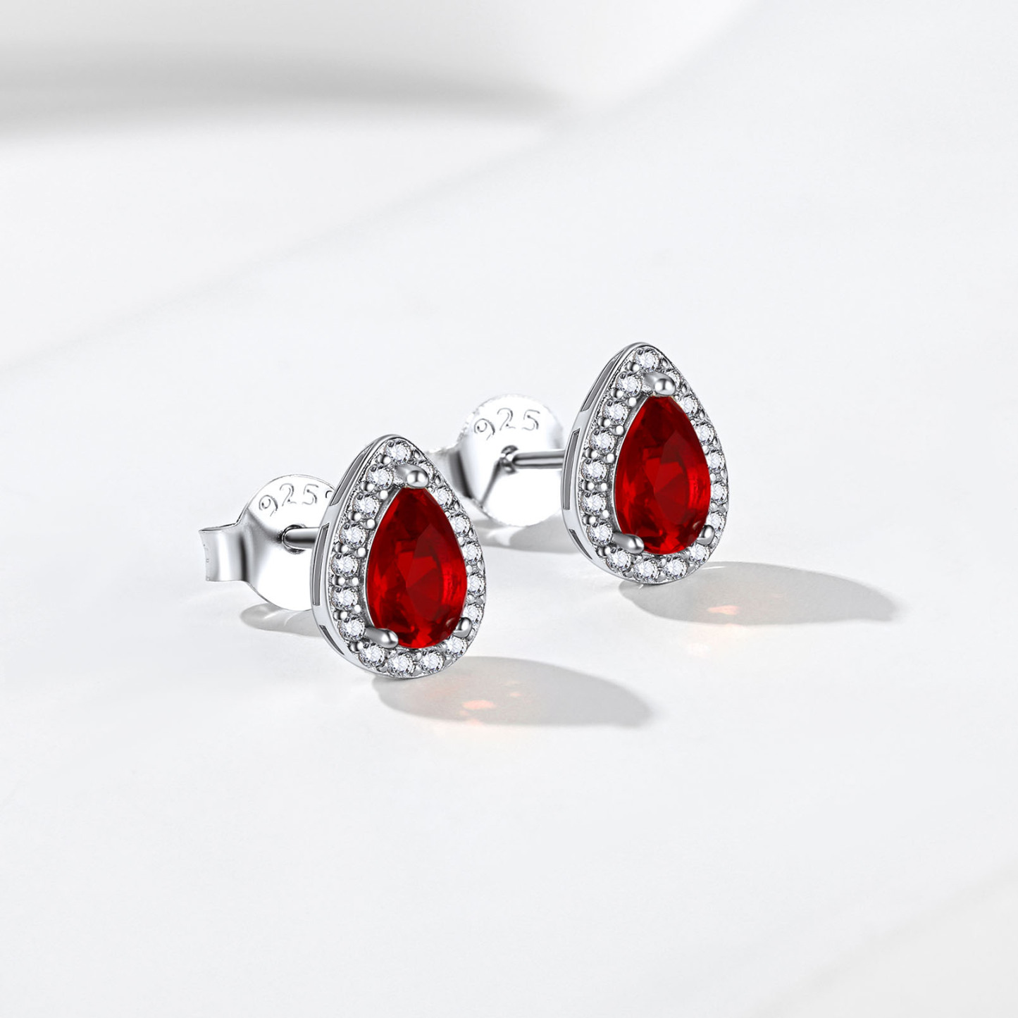 925 Sterling Silver Pear Cut Birthstone Stud Earrings for Women detail