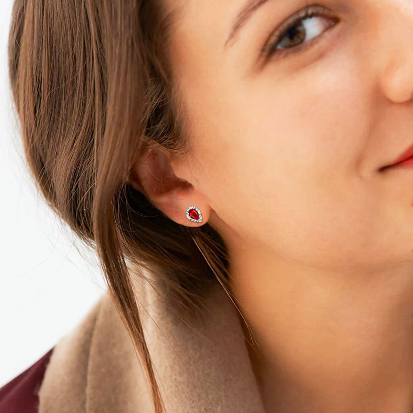 Sterling Silver Pear Cut Birthstone Stud Earrings for Women model