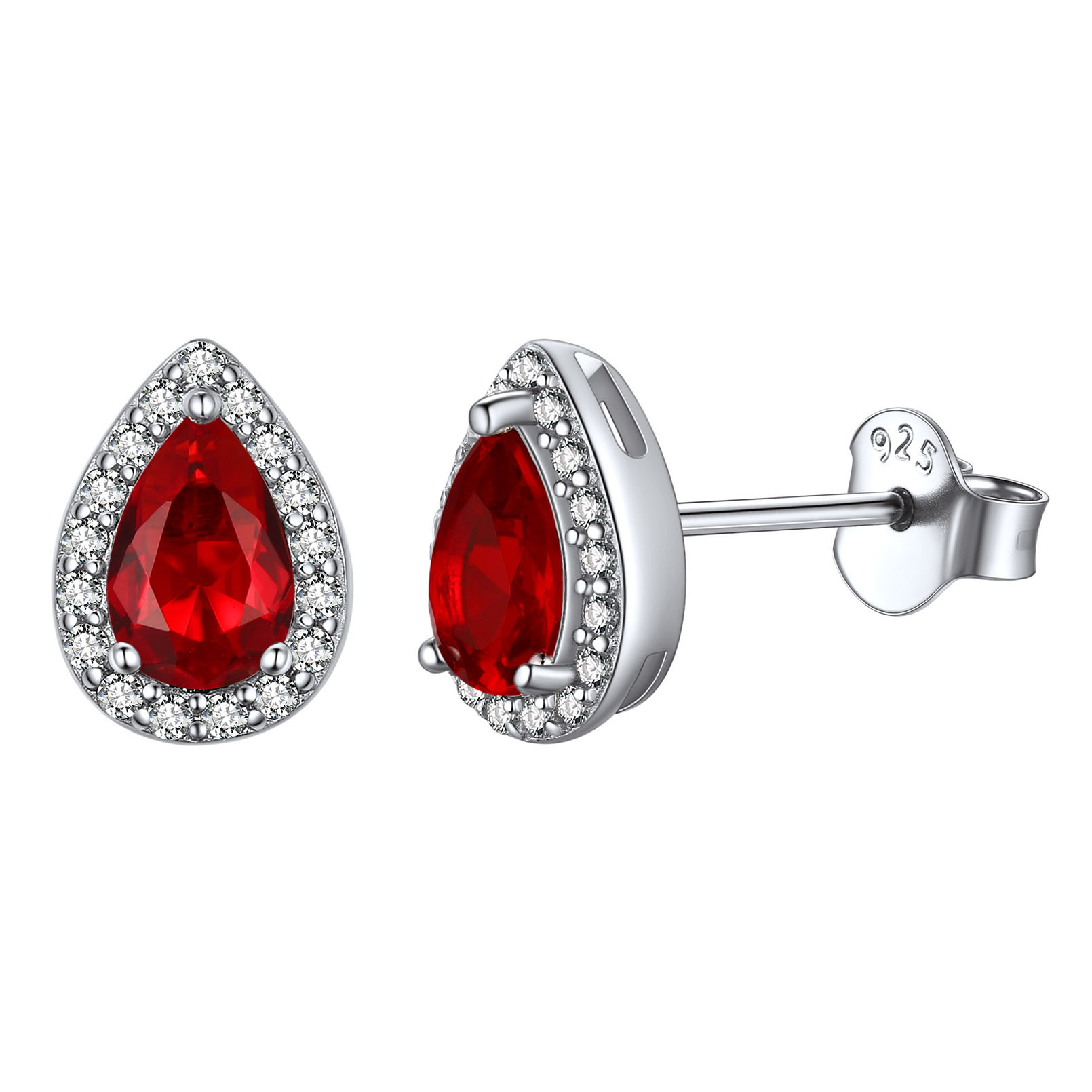 Sterling Silver Pear Cut Birthstone Stud Earrings for Women Jan
