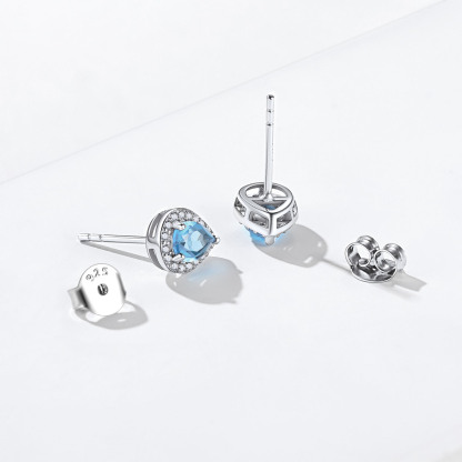 Sterling Silver Pear Cut Birthstone Stud Earrings detail