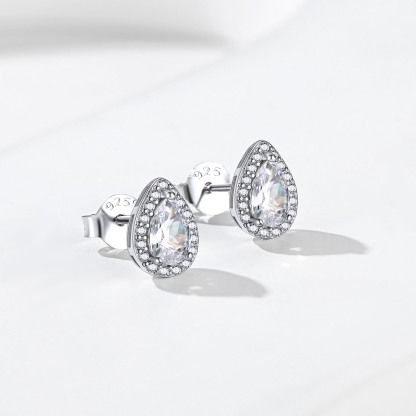 Sterling Silver Pear Cut Birthstone Stud Earrings for Women detail