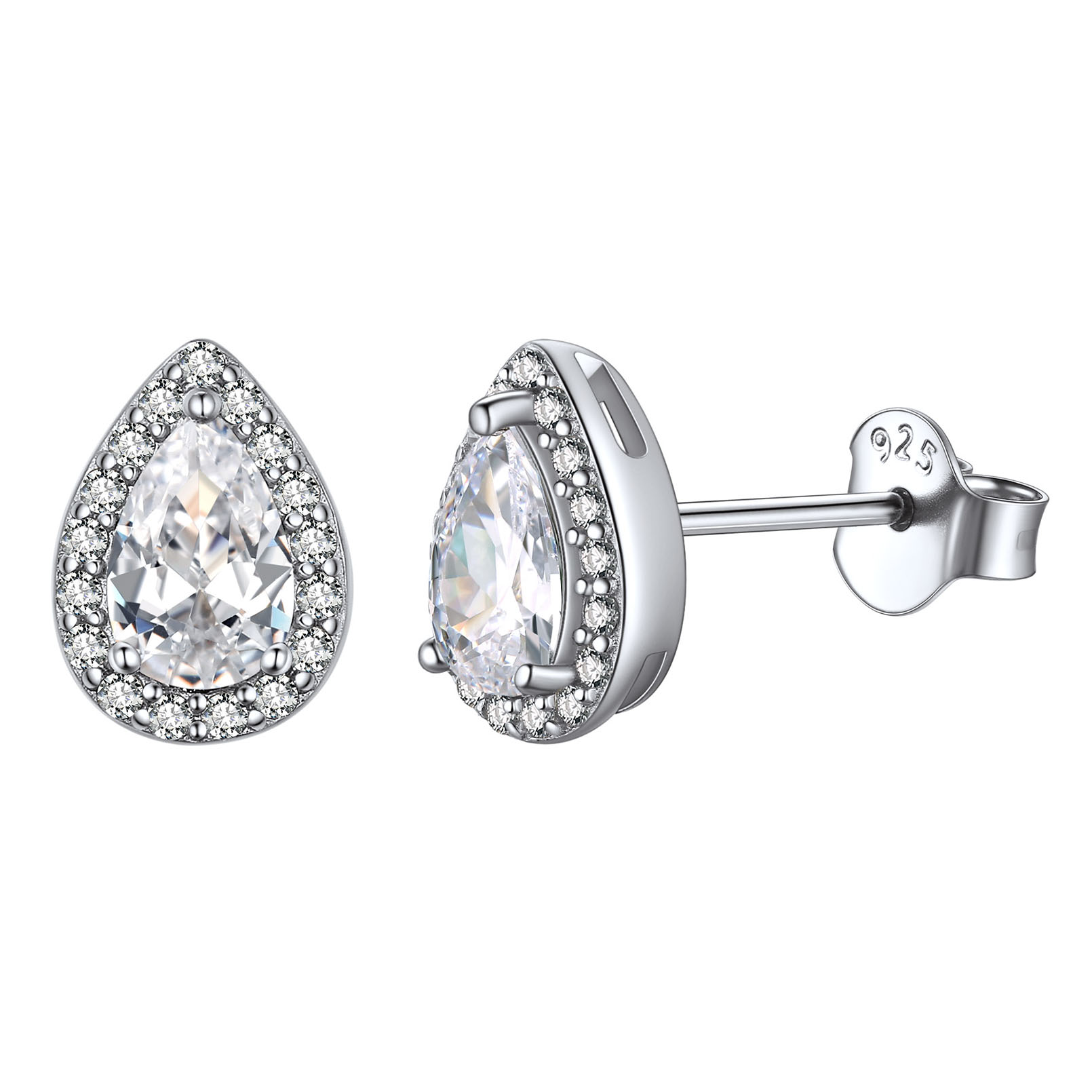 Sterling Silver Pear Cut Birthstone Stud Earrings for Women Apr