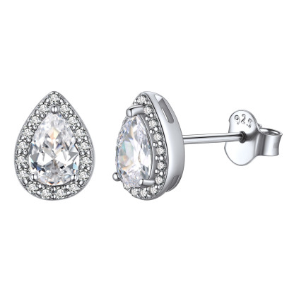 Sterling Silver Pear Cut Birthstone Stud Earrings for Women Apr
