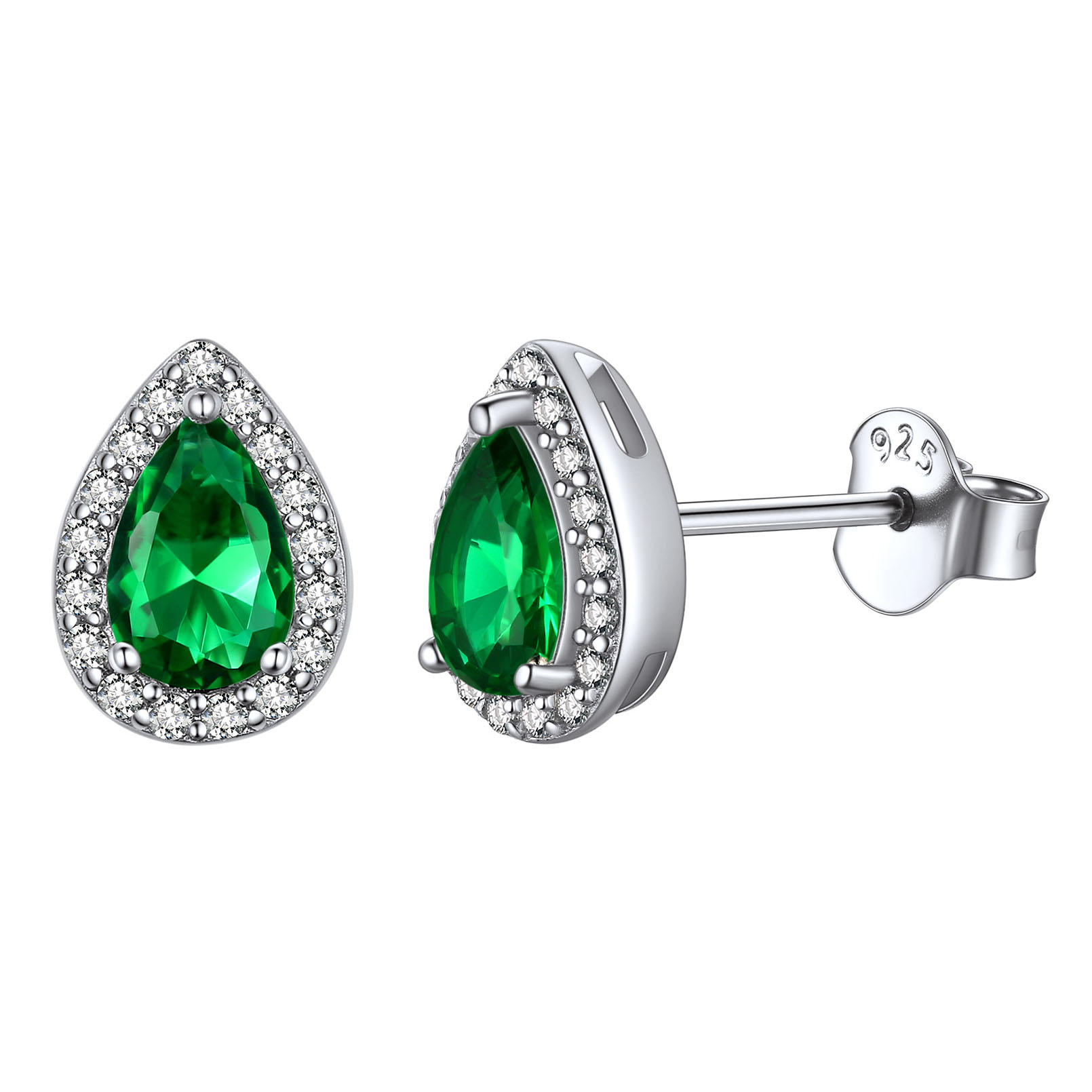 Sterling Silver Pear Cut Birthstone Stud Earrings for Women May