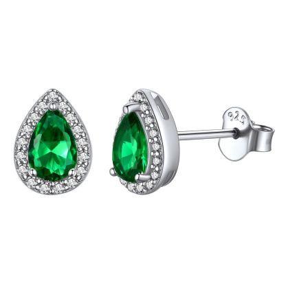 Sterling Silver Pear Cut Birthstone Stud Earrings for Women May
