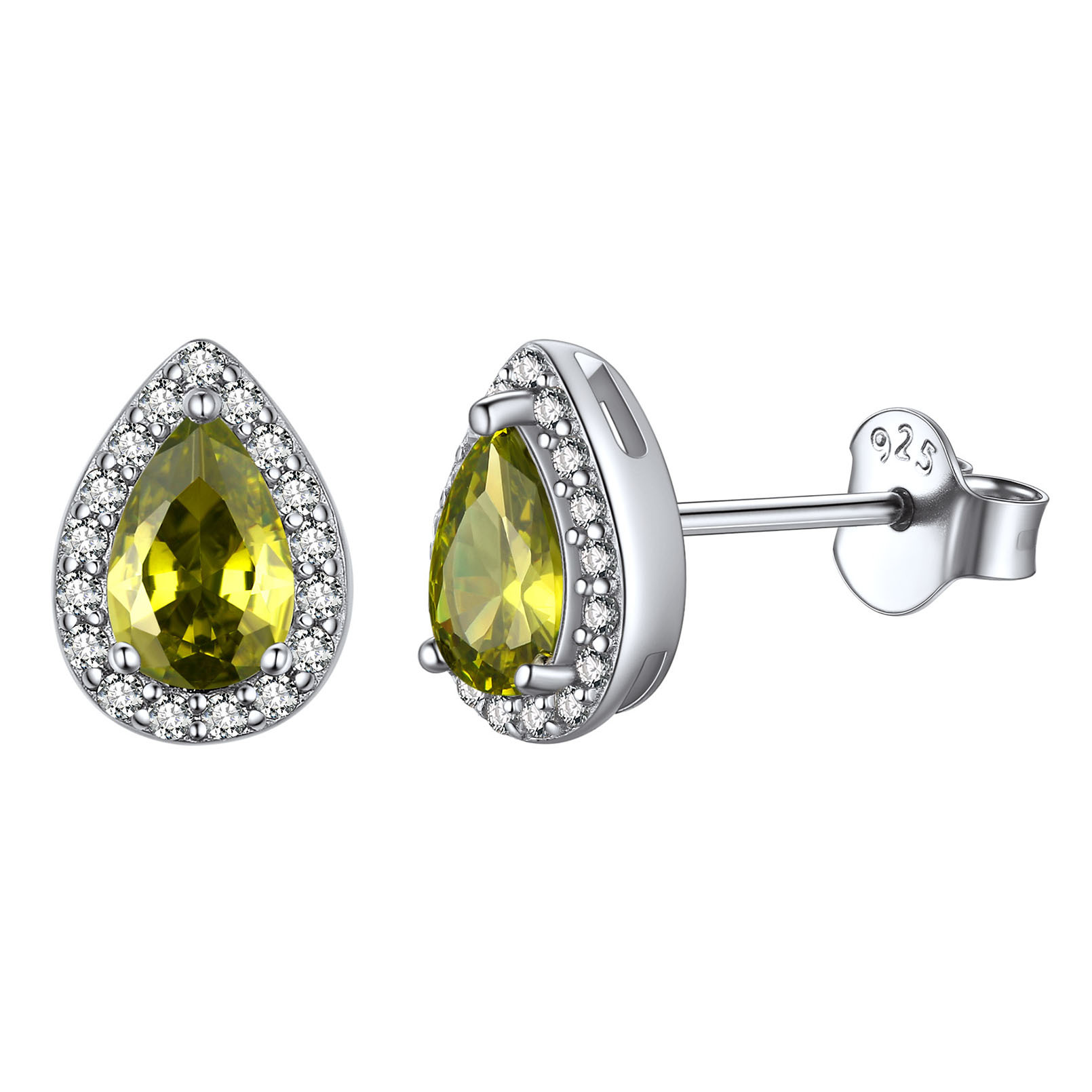 Sterling Silver Pear Cut Birthstone Stud Earrings for Women Aug