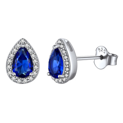 Sterling Silver Pear Cut Birthstone Stud Earrings for Women Sep