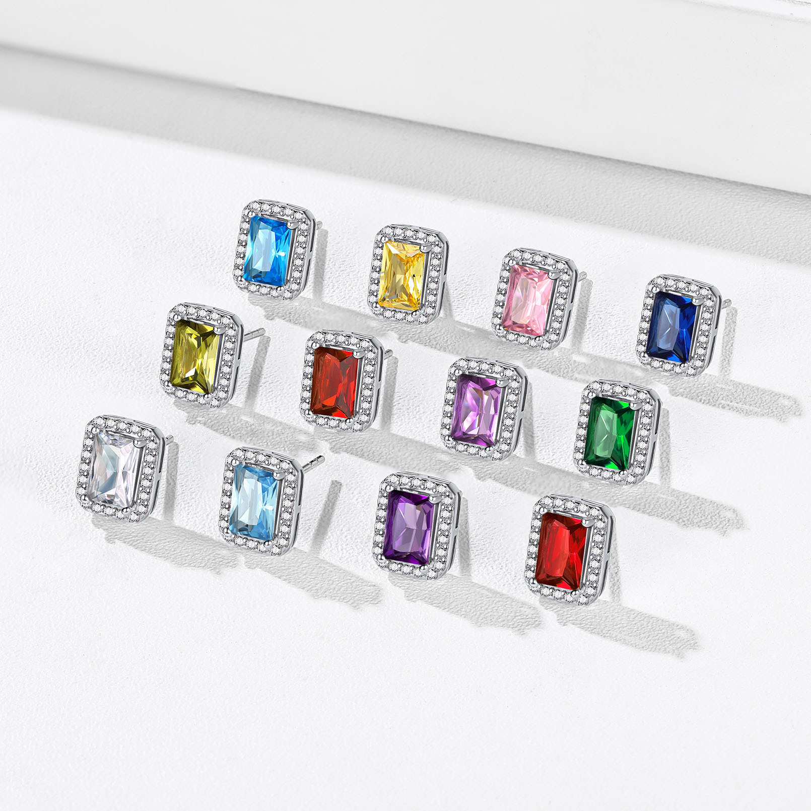 Birthstone Square Halo Sterling Silver Earrings for Women collection