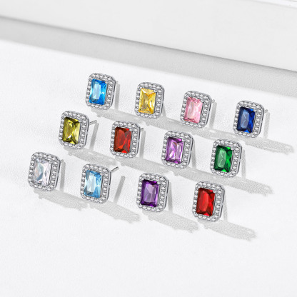 Birthstone Square Halo Sterling Silver Earrings for Women collection