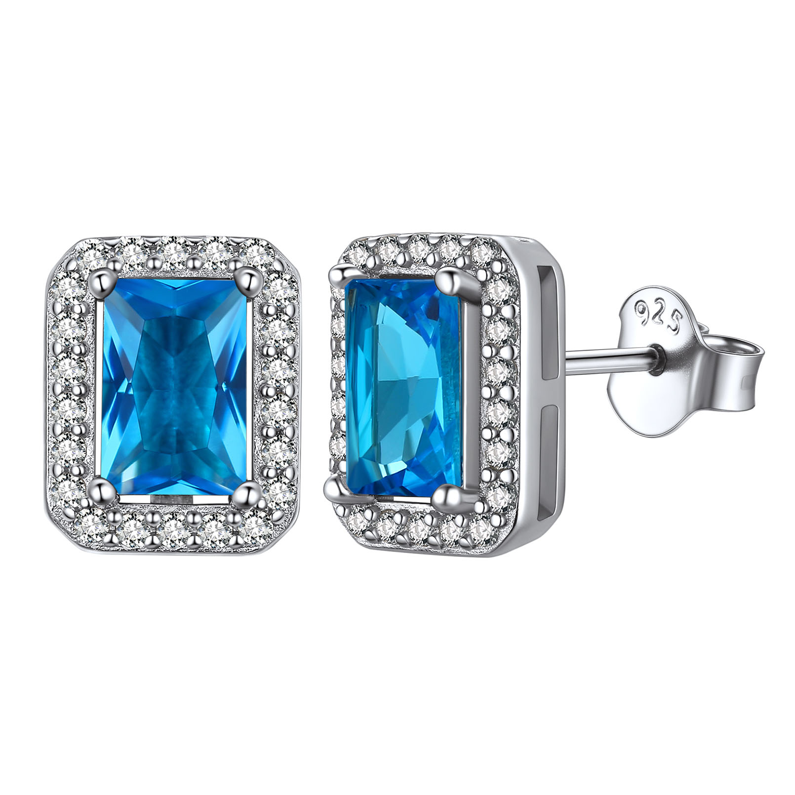Birthstone Square Halo Sterling Silver Earrings for Women December-Tanzanite