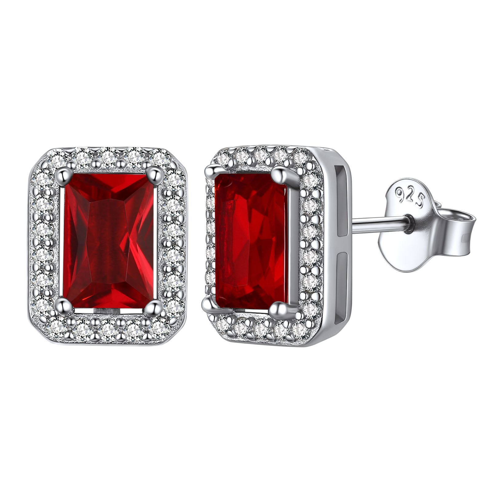 Birthstone Square Halo Sterling Silver Earrings for Women  January-Garnet