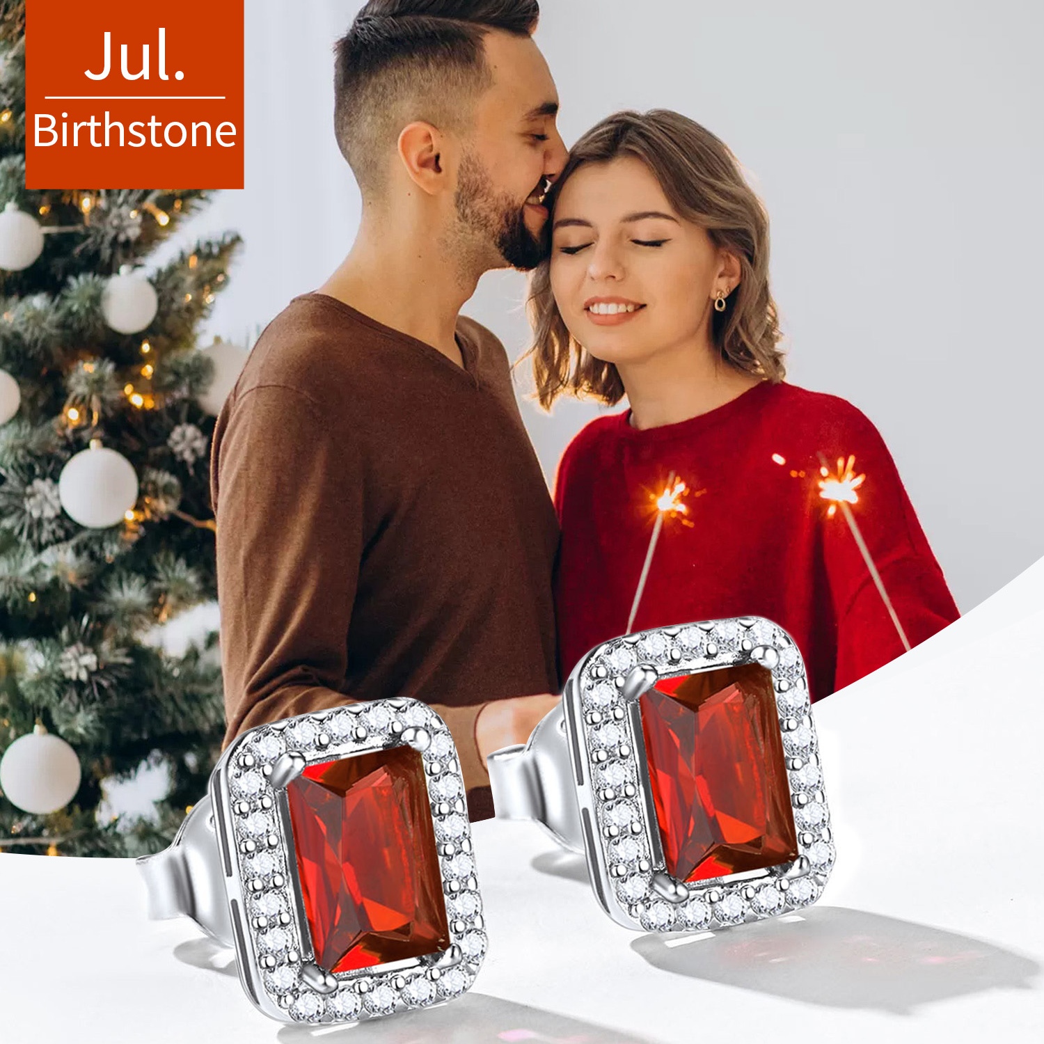 Birthstone Square Halo Sterling Silver Earrings gift