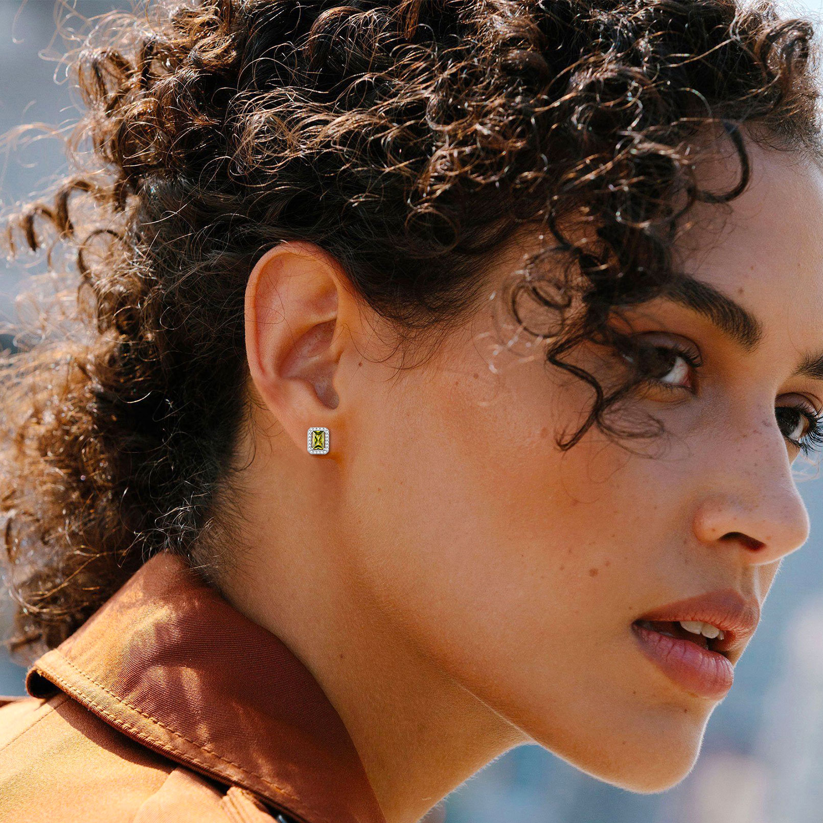 Birthstone Square Halo Sterling Silver Earrings for Women model