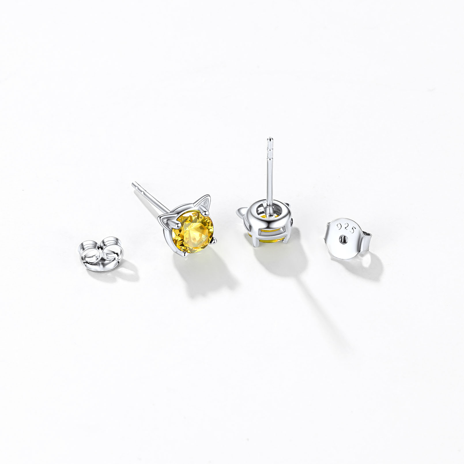 Birthstone Sterling Silver Cat Stud Earrings Women detail