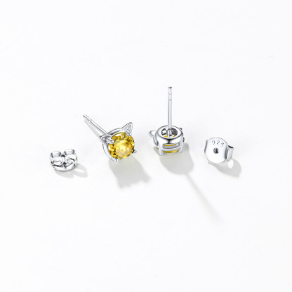 Birthstone Sterling Silver Cat Stud Earrings Women detail