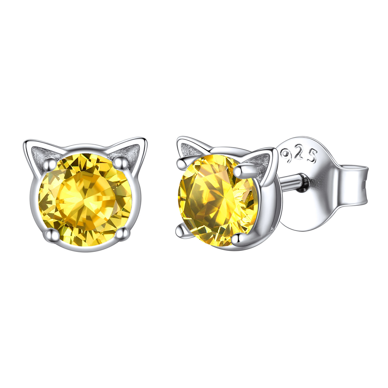 Birthstone 925 Sterling Silver Cat Stud Earrings Women Nov