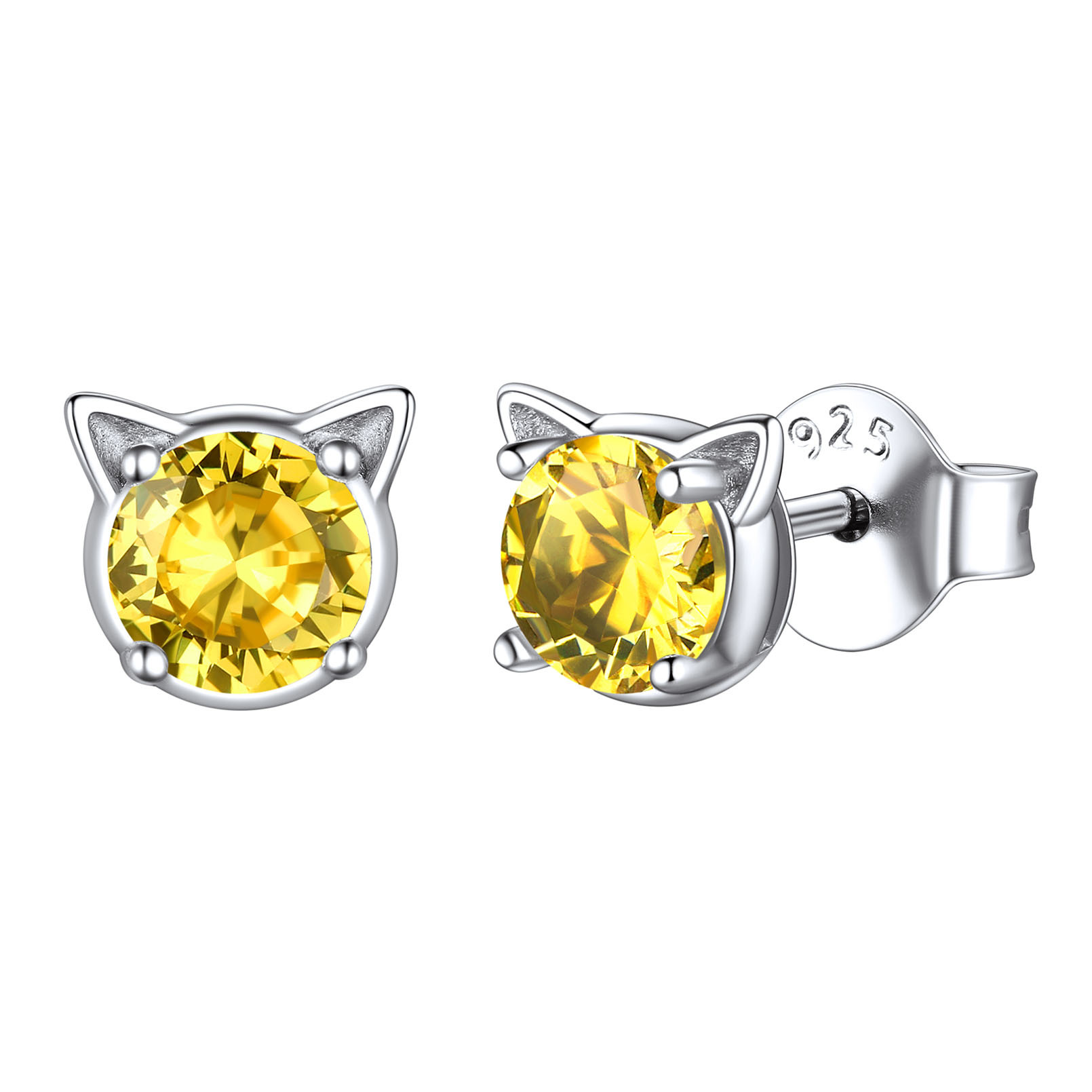 Birthstone 925 Sterling Silver Cat Stud Earrings Women Nov