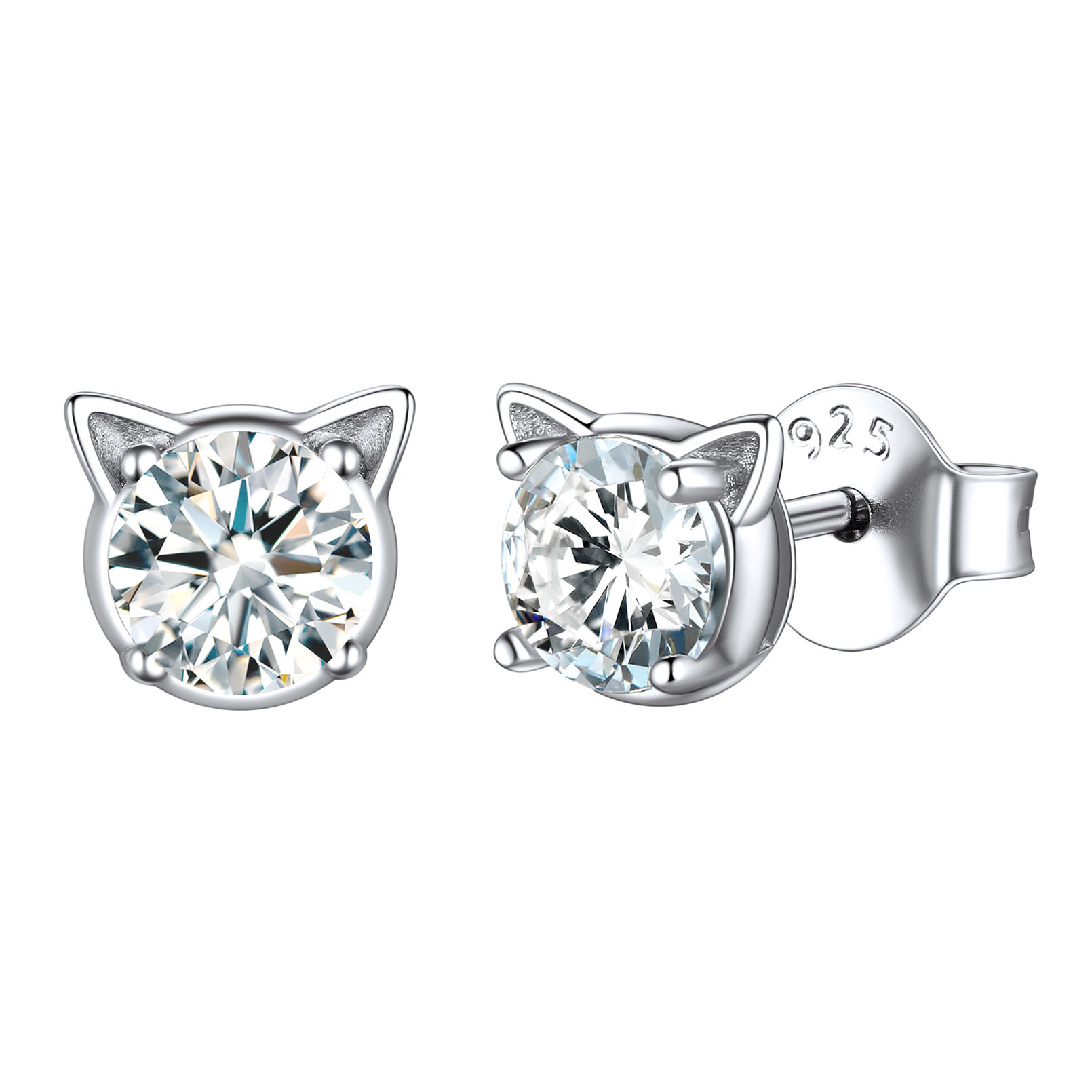 Birthstone 925 Sterling Silver Cat Stud Earrings Women Apr