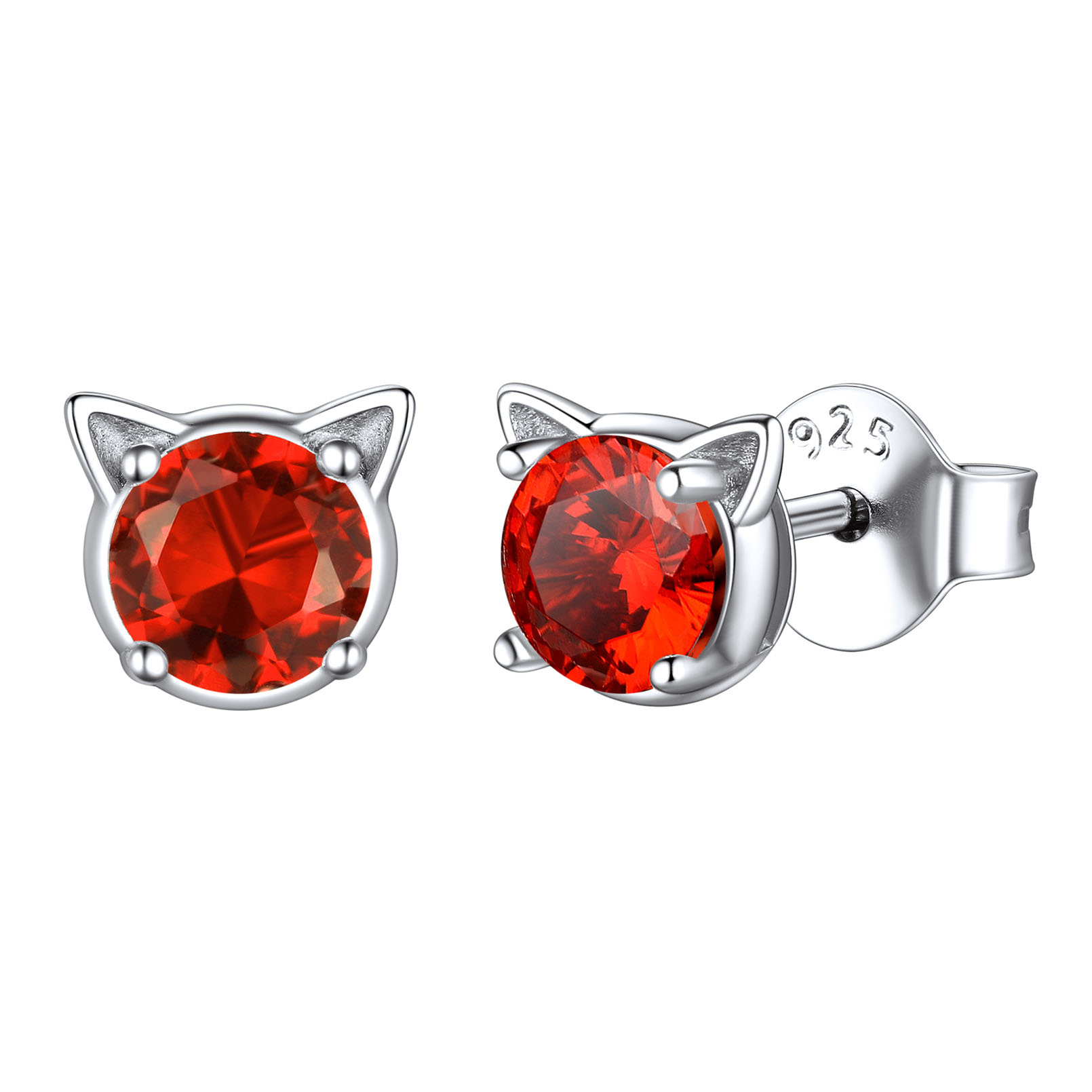Birthstone 925 Sterling Silver Cat Stud Earrings Women Jul