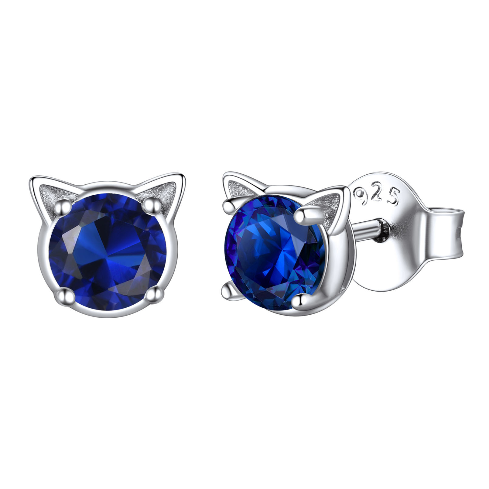 Birthstone 925 Sterling Silver Cat Stud Earrings Women Sep