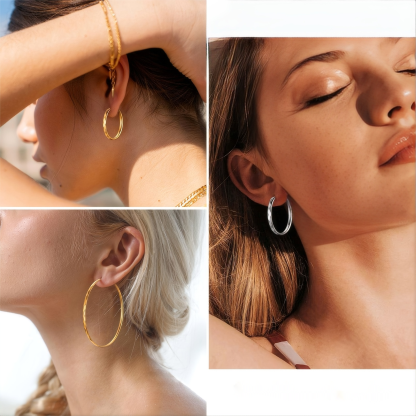 gold plated Sterling Silver Hoop Earrings For Women