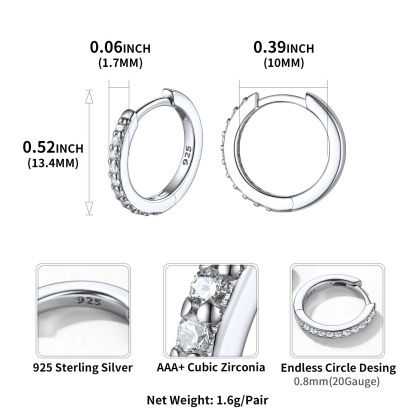 White Gold Plated Silver Small Hoop Earrings for Women