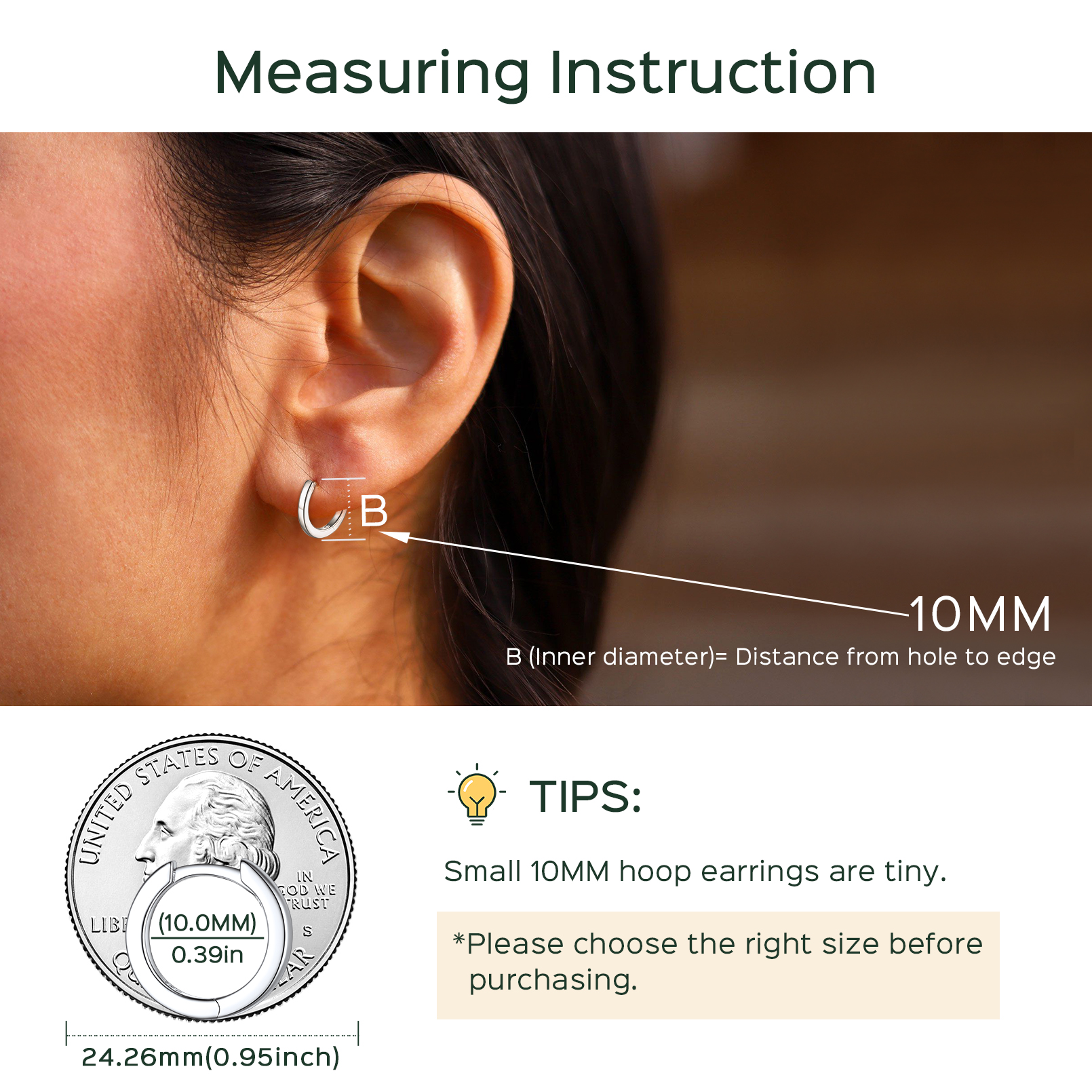 925 Sterling Silver Hoop Earrings 10mm 