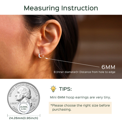 925 Sterling Silver Hoop Earrings 6 mm