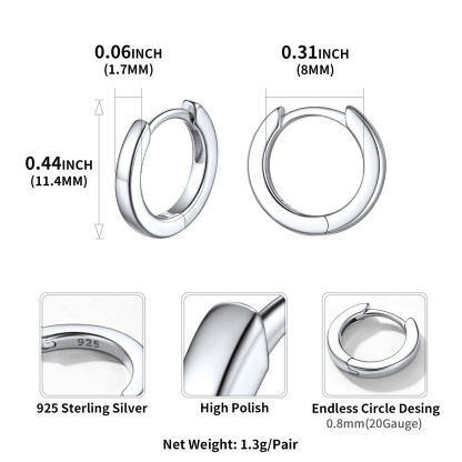 925 Sterling Silver Small Hoop Earrings Cartilage Huggie Earrings