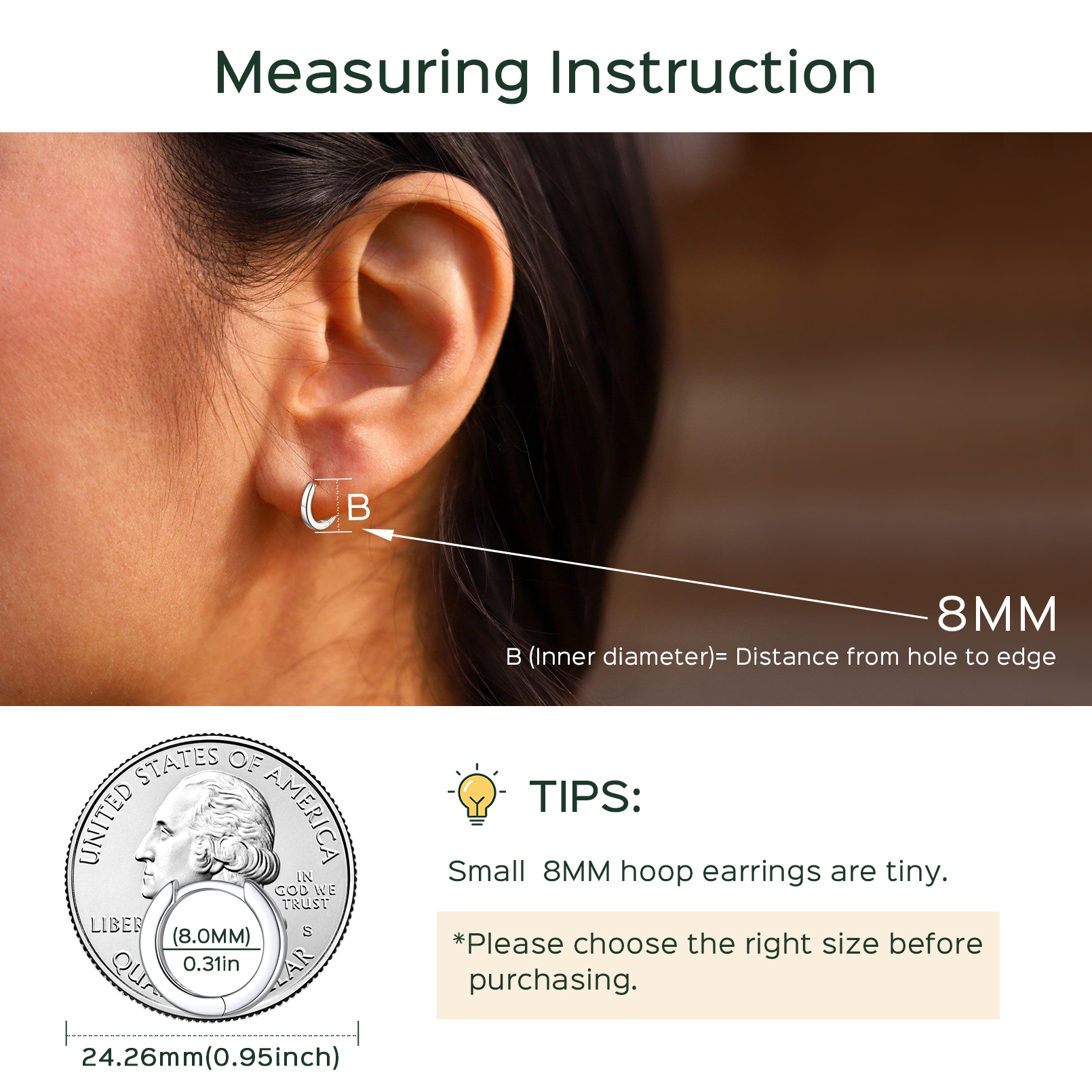 925 Sterling Silver Hoop Earrings 8mm