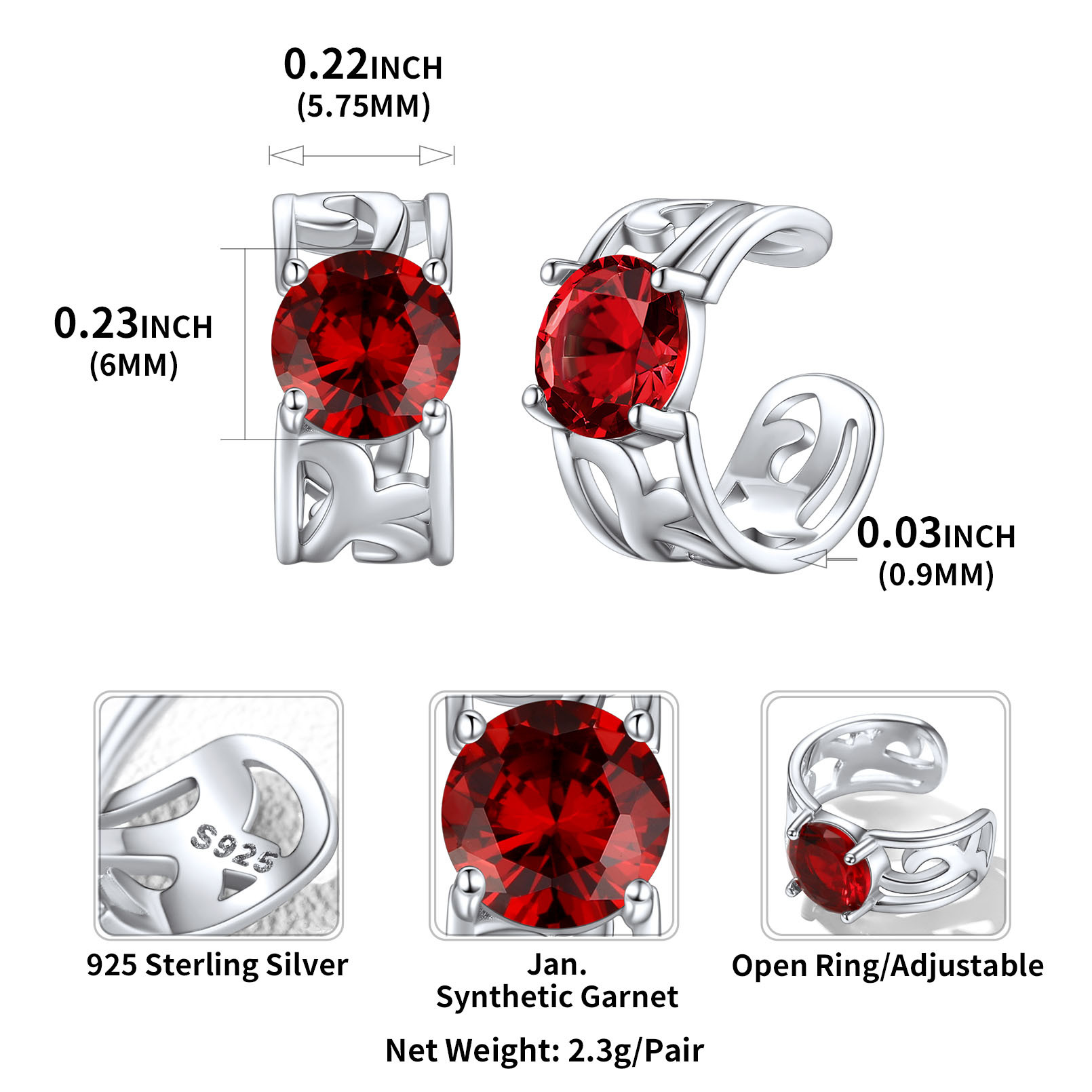 Birthstone Celtic Knot Ear Cuff Earrings Non Piercing Cartilage Cuffs detail