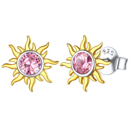  Birthstone Sterling Silver Dainty Small Round Sun Stud Earrings for Women Oct