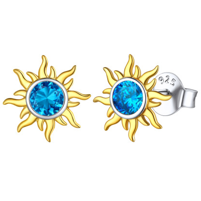  Birthstone Sterling Silver Dainty Small Round Sun Stud Earrings for Women Dec