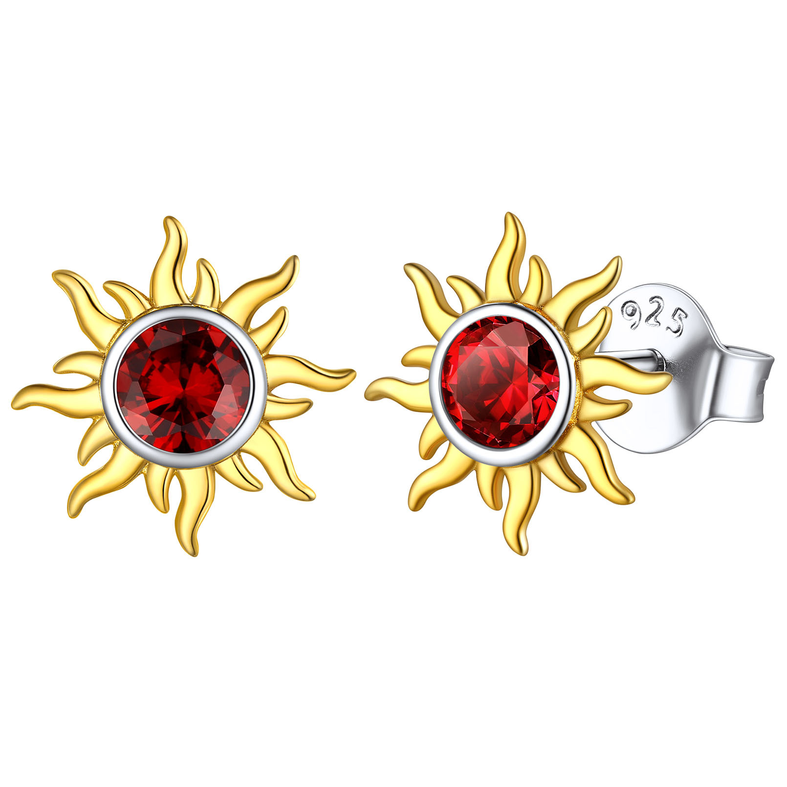  Birthstone Sterling Silver Dainty Small Round Sun Stud Earrings for Women Jan