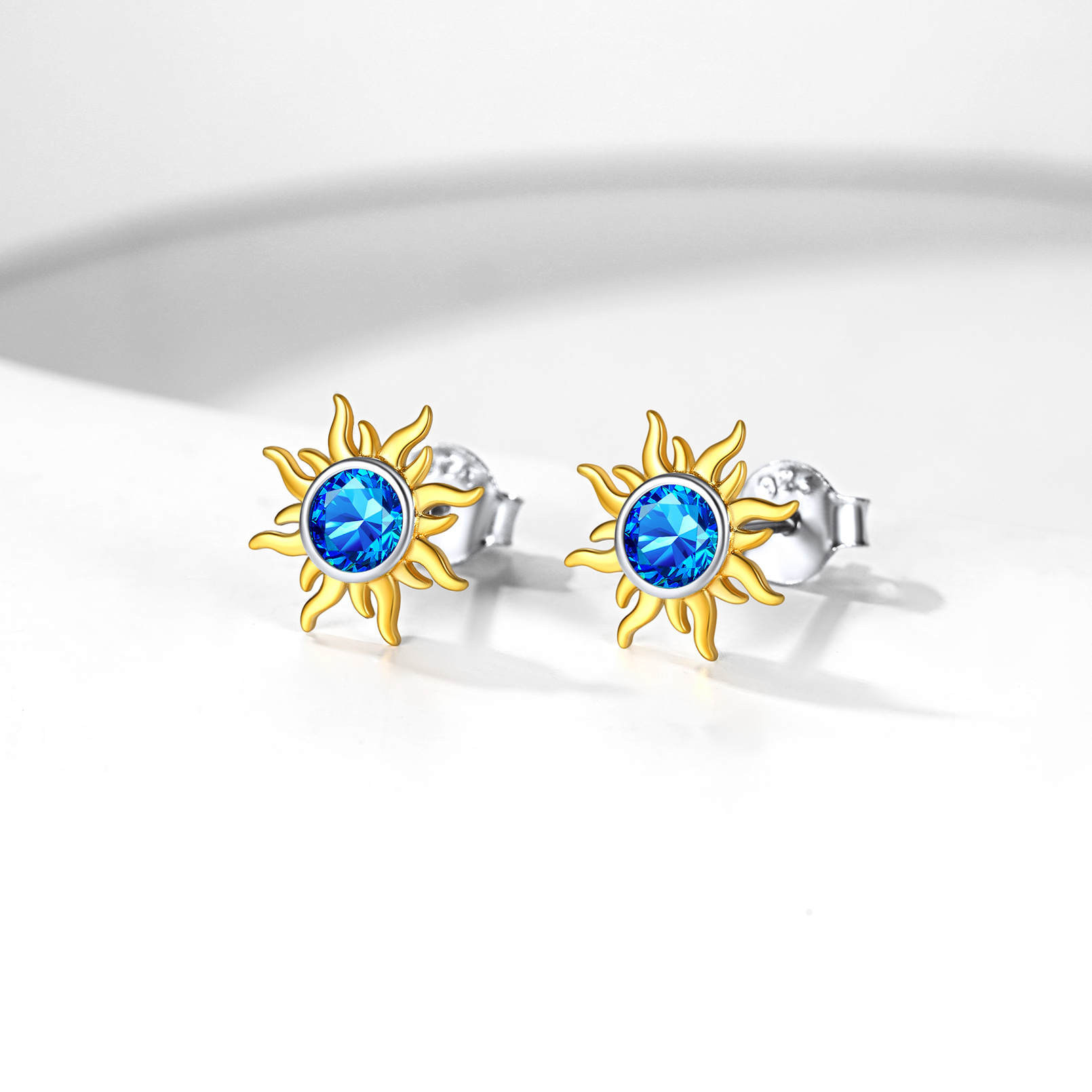  Birthstone Sterling Silver Dainty Small Round Sun Stud Earrings for Women DETAIL