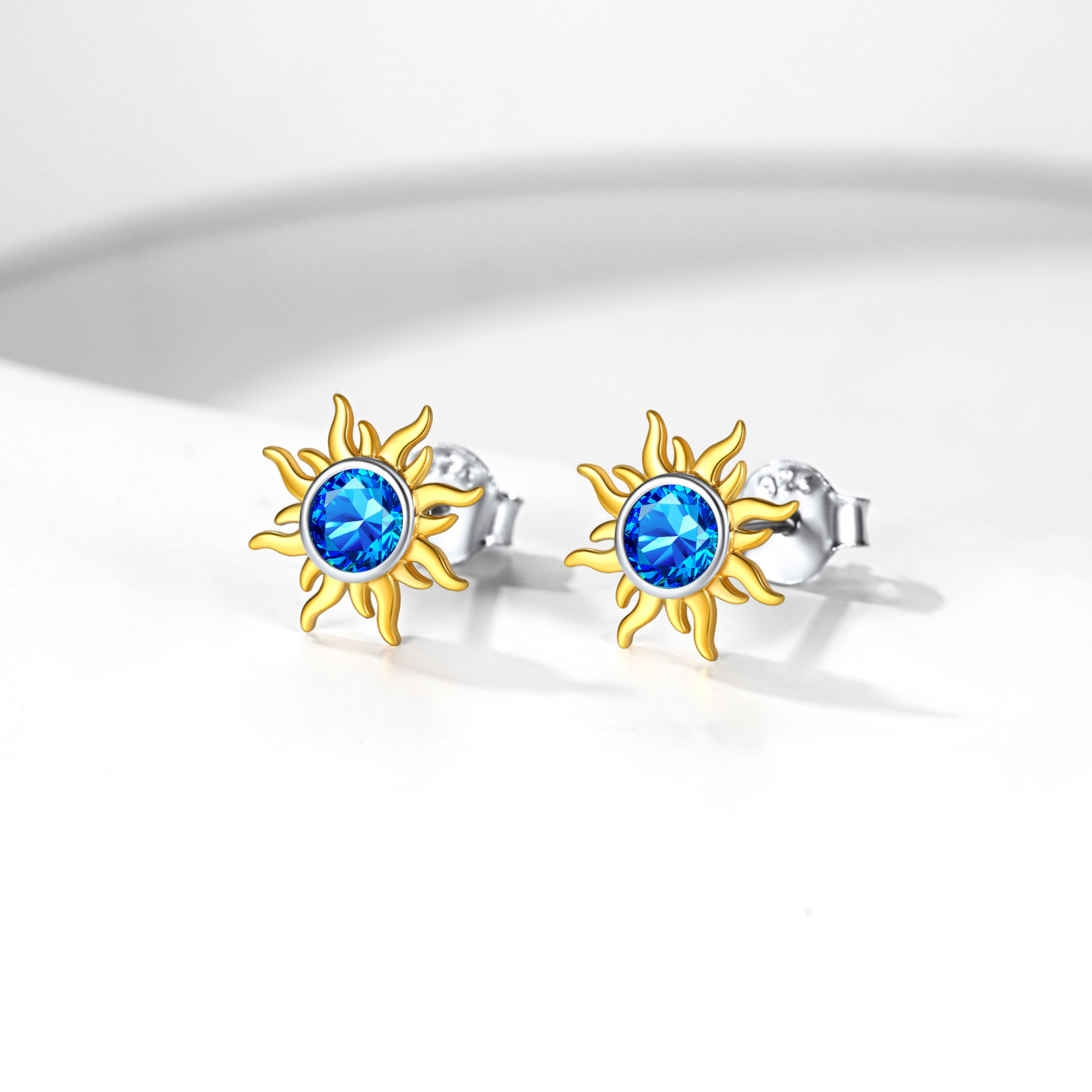  Birthstone Sterling Silver Dainty Small Round Sun Stud Earrings for Women DETAIL